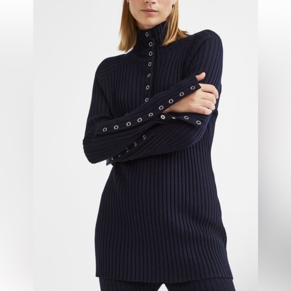 H&M Merino Wool Ribbed Snap Button Mock Neck‎ sweater size Medium - black